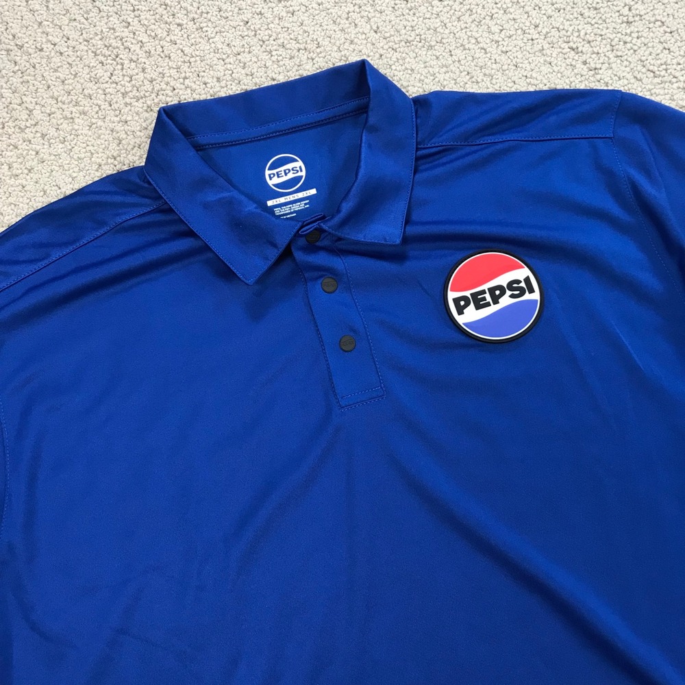 Pepsi Mens Performance Polo Shirt 2XL Blue Short Sleeve Logo Workwear